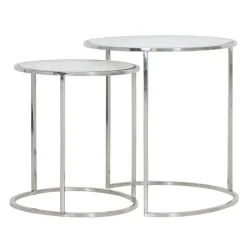 Trendhopper Bijzettafel Dennis nikkel + glas set van 2^ Bijzettafels