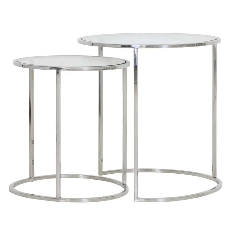 Trendhopper Bijzettafel Dennis nikkel + glas set van 2^ Bijzettafels