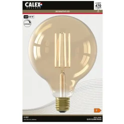Trendhopper Calex LED volglas LangFilament Globelamp 220-240V 4.5W 470lm E27 G125, Goud 2100K Dimbaar^ Lichtbronnen