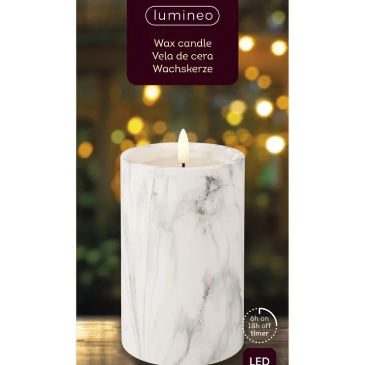 Trendhopper Ledkaars Marble wit 16,5cm hoog^ Woonaccessoires