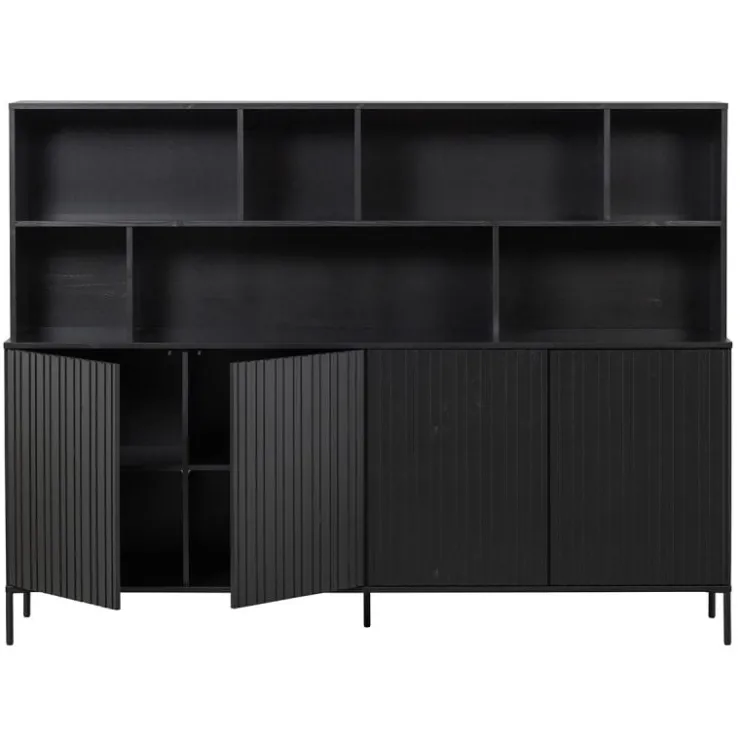 Trendhopper Wandkast Gravure New Grenen Zwart^ Opbergkasten