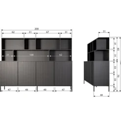 Trendhopper Wandkast Gravure New Grenen Zwart^ Opbergkasten